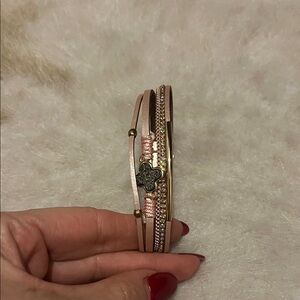 Pink and Gold Multi-Strand Bracelet with Magnetic Closure